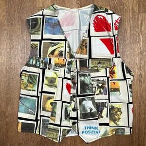 Vintage 90s Moschino Jeans Polaroid Photos Logo Sex Love Waistcoat Vest Mens 34
